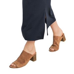 Garnet Hill Guilia Brown Suede Block Heel Slides Suze 38